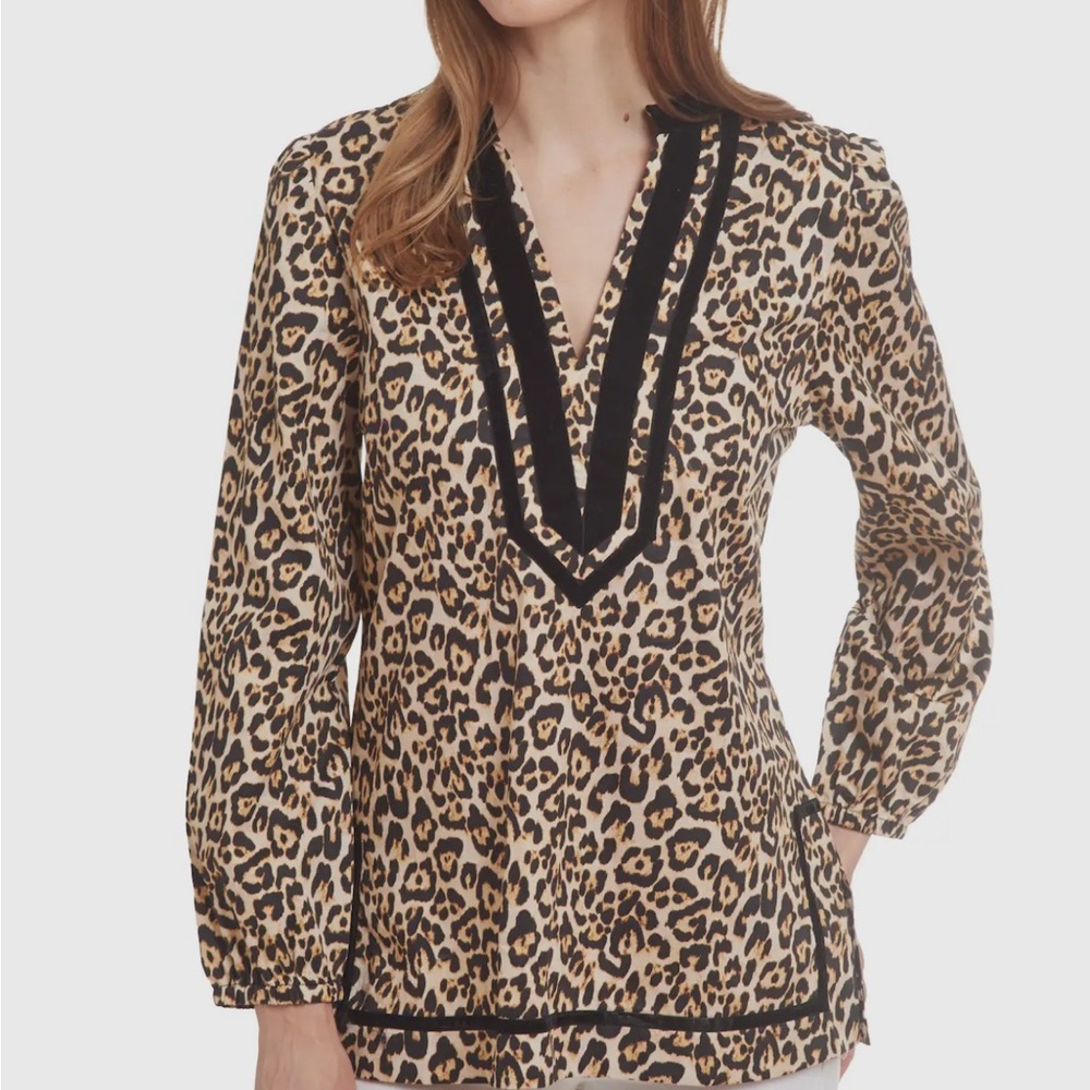 Patty Kim cheetah Leopard Print V-Neck Blouse New $199